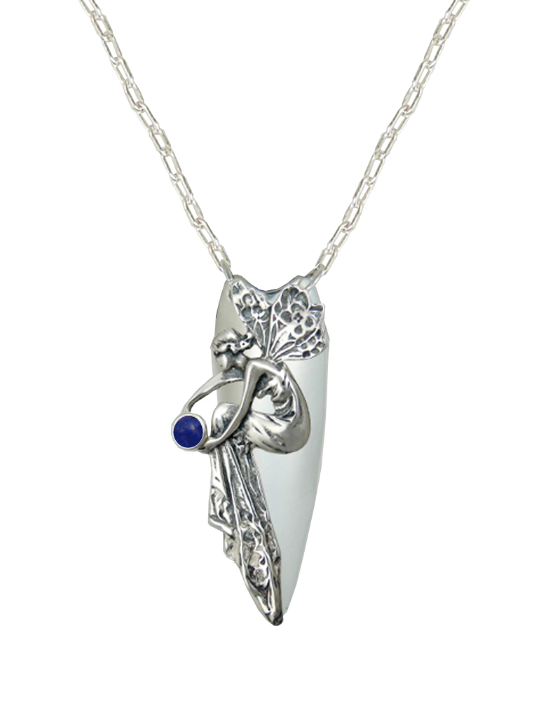 Sterling Silver Full Bodied Fairy Aromatherapy Pendant Necklace With Lapis Lazuli